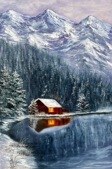 House near Lake - winters landscape, moutains and dreams thumb