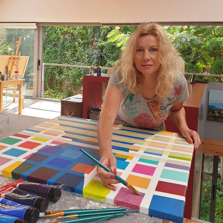 Original Algorithmic Geometric Painting by Magdalena Piwko-Chudzik