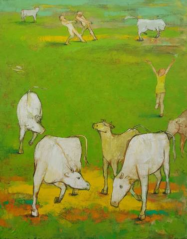 Print of Cows Paintings by Kangyoon Lee