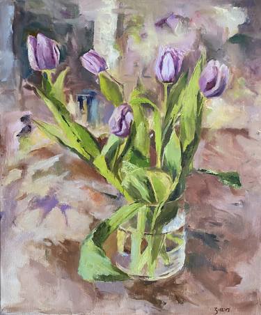 Still life with purple tulips thumb