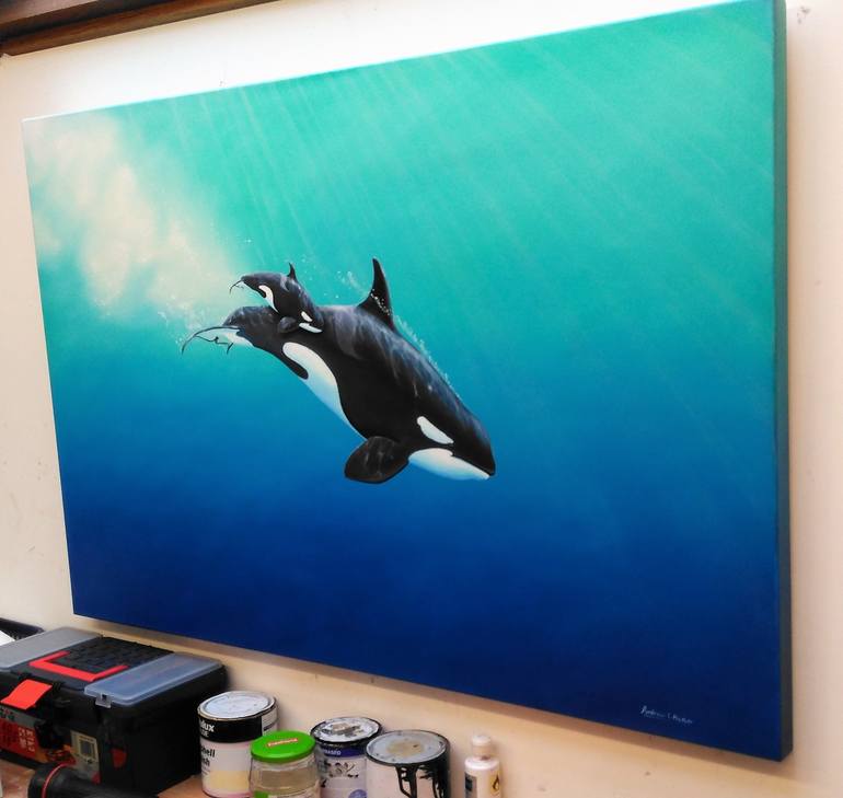 KILLER WHALE MOTHER & CALF Painting by ANDREW HASLER | Saatchi Art