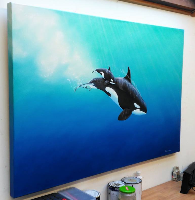KILLER WHALE MOTHER & CALF Painting by ANDREW HASLER | Saatchi Art