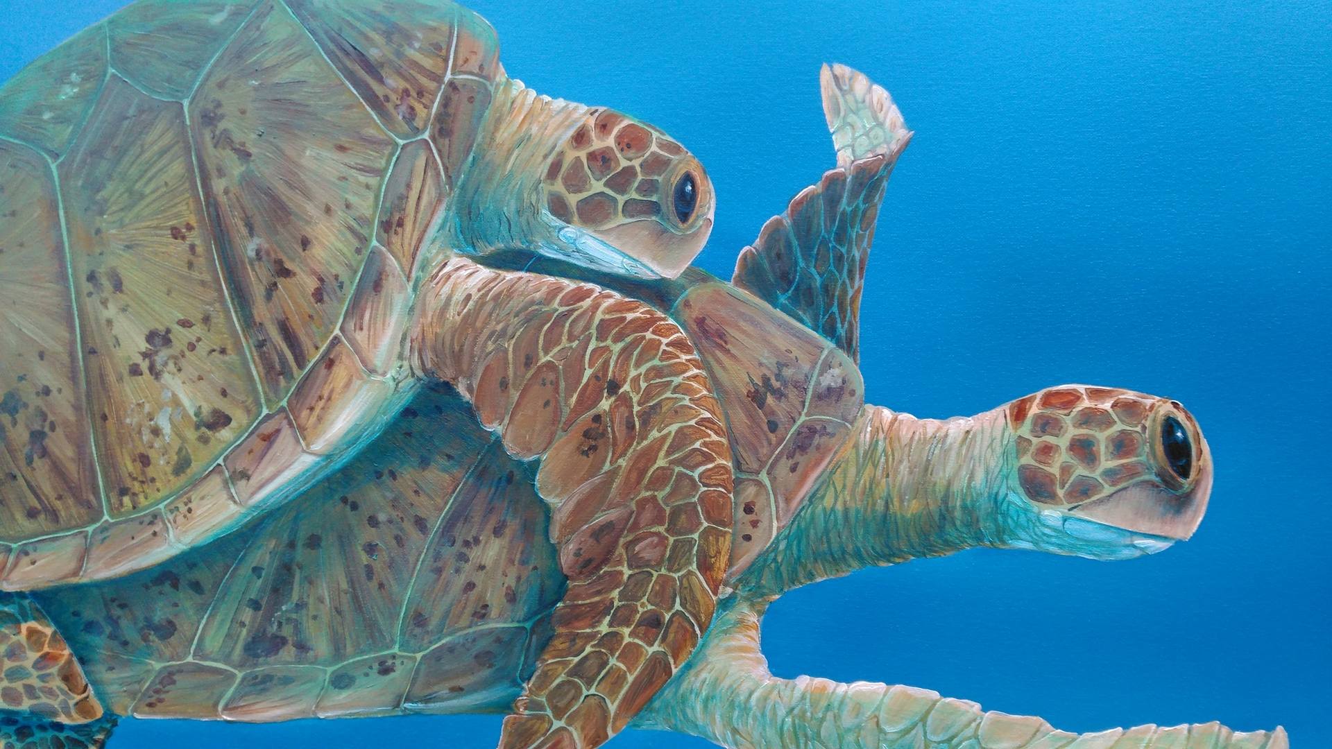 Green turtle painting with a brush on Craiyon