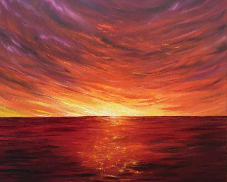 Red sunset Painting by ANDREW HASLER | Saatchi Art