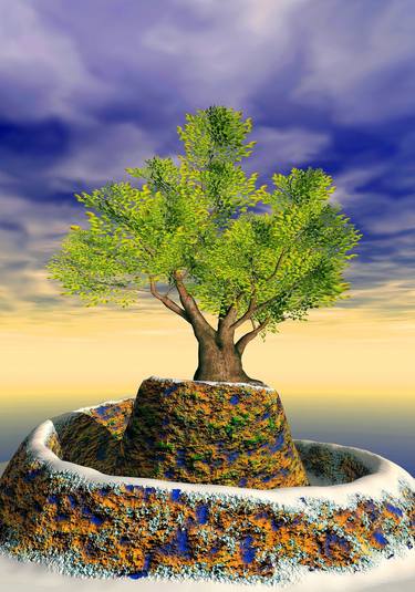 3d rendering fantasy landscape with a tree thumb