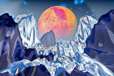 3d fantasy landscape with rocks and Mars thumb