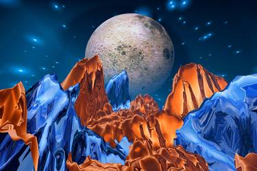 3d fantasy landscape with rocks and Moon thumb