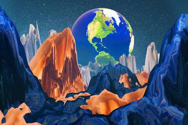 3d fantasy landscape with Mars and Earth thumb