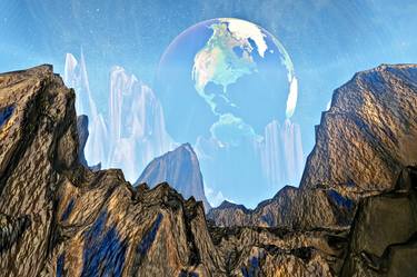 3d fantasy landscape with rocks and Earth thumb