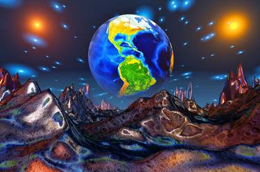 3d fantasy dream universe landscape with Earth thumb