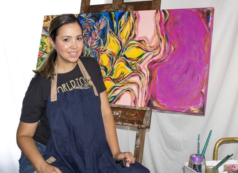 Original Abstract Floral Painting by Aileen Rosario
