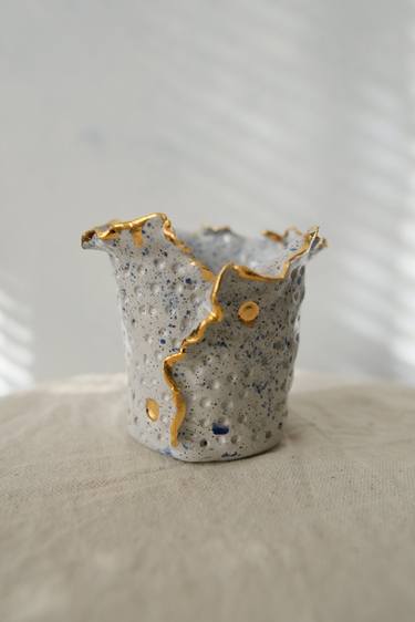 Speckled Blue Coral Vessel with 22k Gold thumb