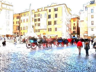 Carriage and tourists at Piazza del Pantheon thumb