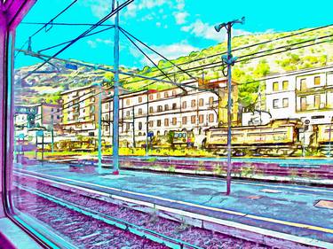 Railway station with buildings seen from the train thumb