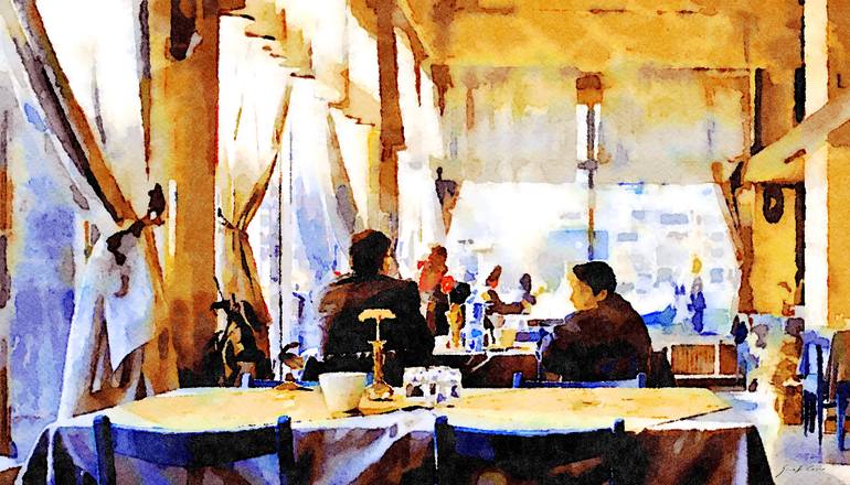 Men at restaurant Painting by Giuseppe Cocco | Saatchi Art