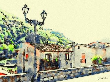 Lamp post, wall and houses of Papasidero thumb