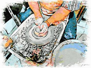 Hands of the ceramic artisan on the wheel thumb