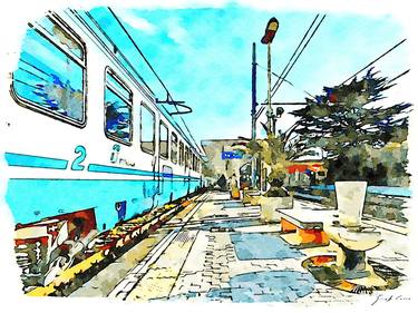 Train stopped at the station of Agropoli thumb