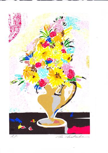 Original Pop Art Floral Printmaking by Motoko Matsuda