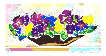 Purple and yellow flowers in a black vase - Limited Edition of 28 thumb