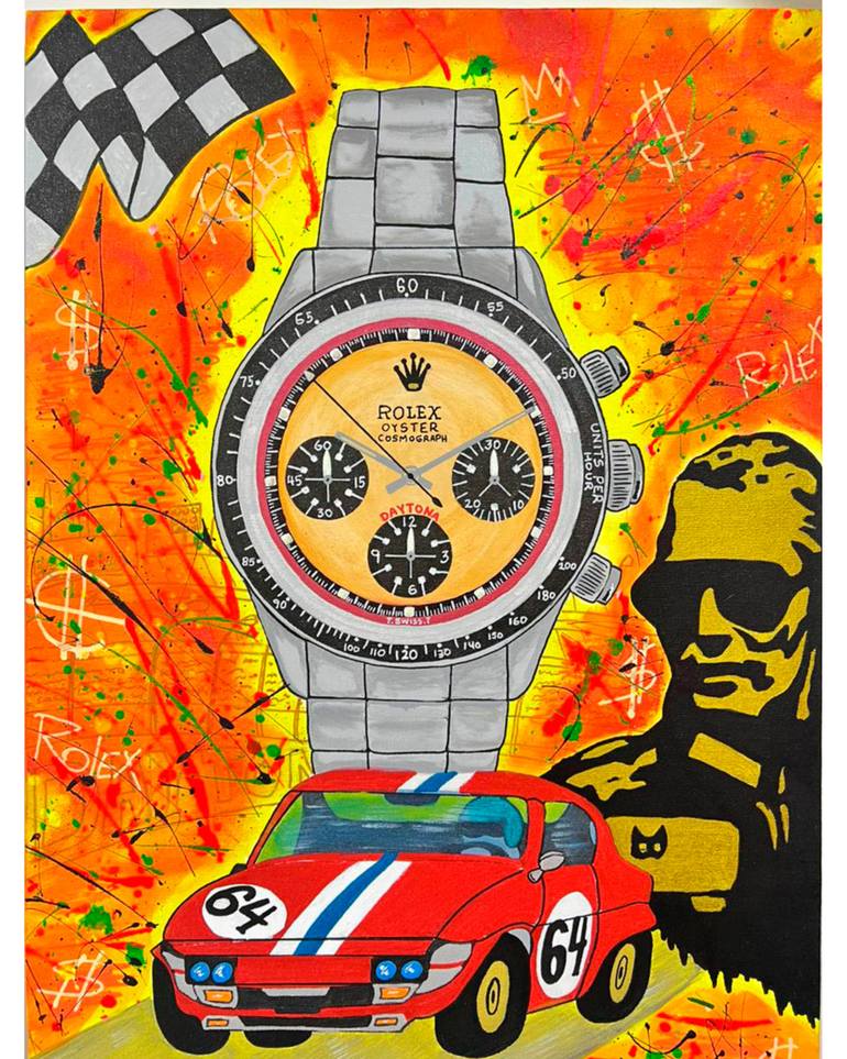 Original Famous Painting by Diego Botero  Illustration Art on Canvas  Rolex Daytona Paul Newman