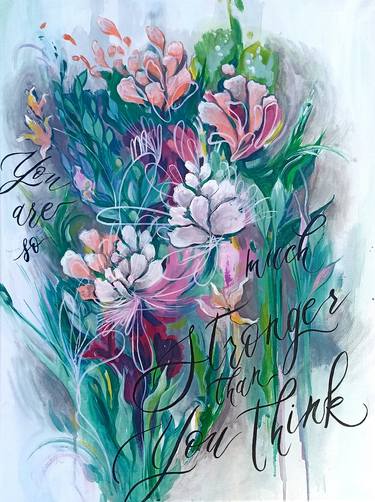 Abstract multicolor composition with flowers and calligraphy thumb