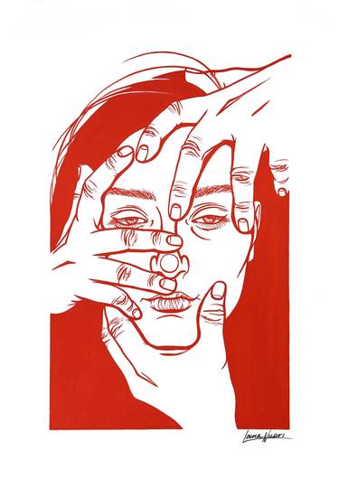 Portrait of a woman with hands on her face thumb