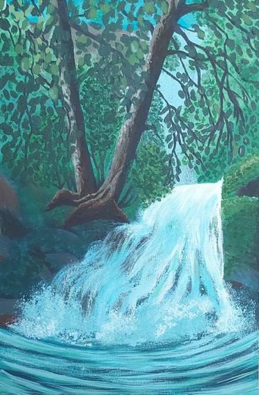 Forest landscape with a waterfall thumb