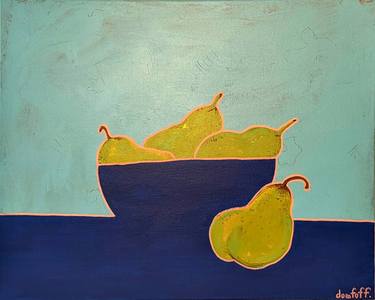 pears on a blue table thumb