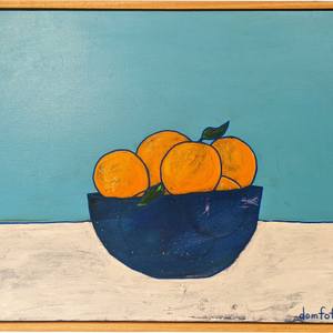 oranges in a blue bowl