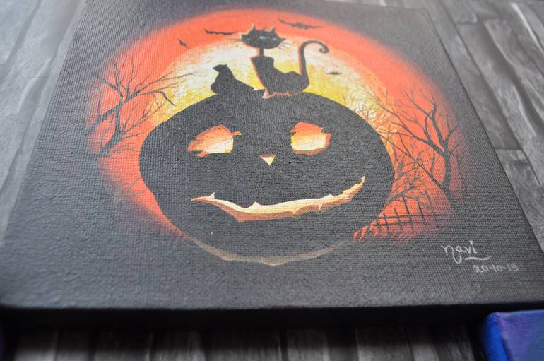 Original Acrylic Halloween Canvas Paintings 8X8- set of three! Painting by  Navita Gujral