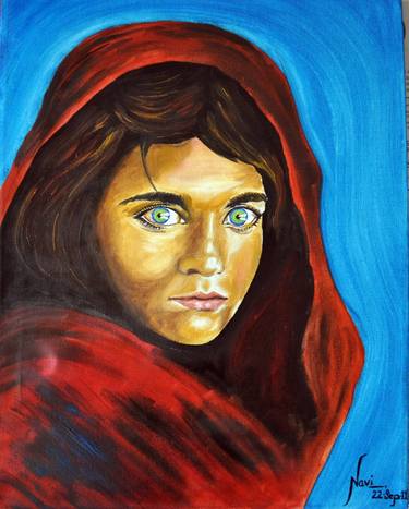 Original Oil Painting of Afghan girl Signed 14" X 18" thumb