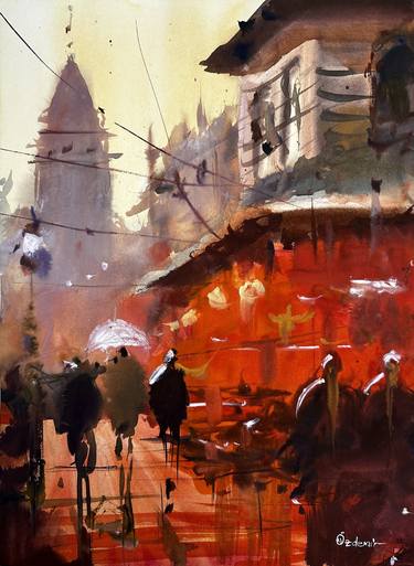 Original Abstract Cities Painting by Yuliya Ozdemir