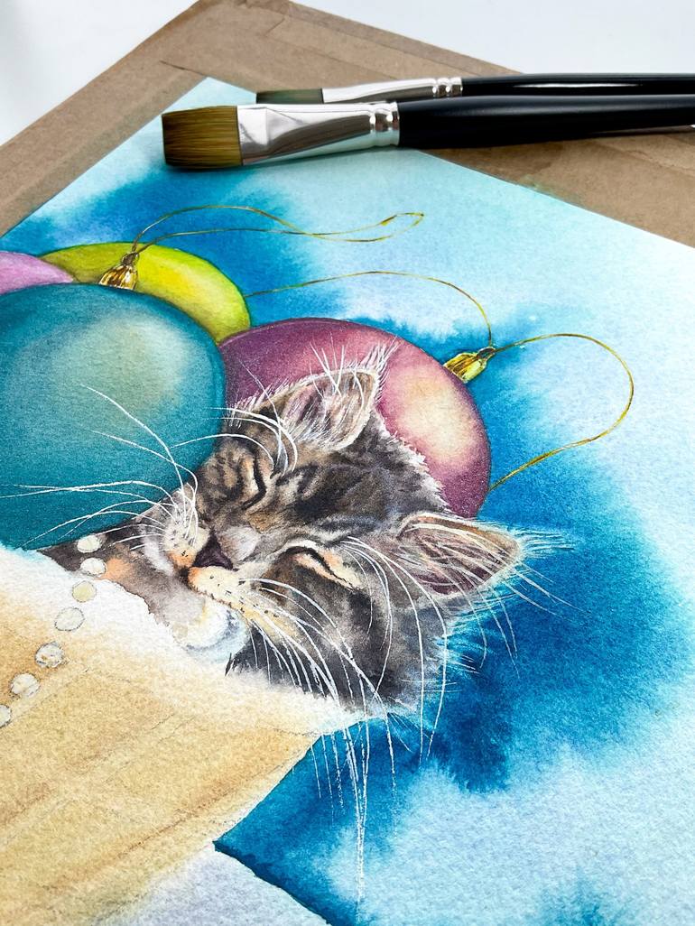 Original Fine Art Cats Painting by Yuliya Ozdemir