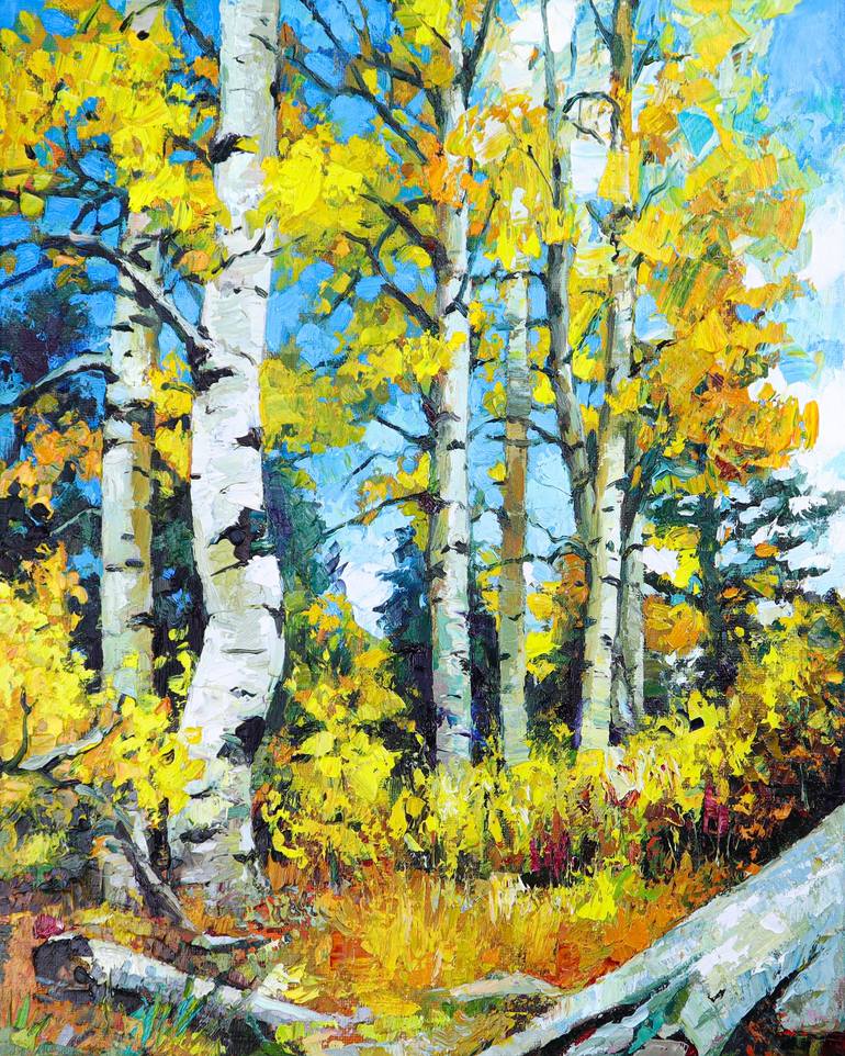 Original Impasto Landscape Aspen Painting on Canvas