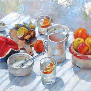 Mediterranean Breakfast Still Life Oil Artwork 21"x15"