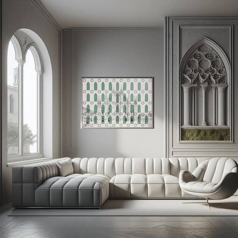 Original Black & White Architecture Painting by Sara Lora