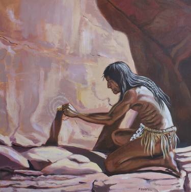 Anasazi man making petroglyphs thumb