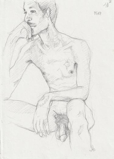 Mike seated nude sketch, from life thumb