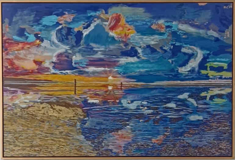 Original Beach Painting by Mieke Van Os | Expressionism Art on Aluminum | Enjoy the Golden Hour of Sunset
