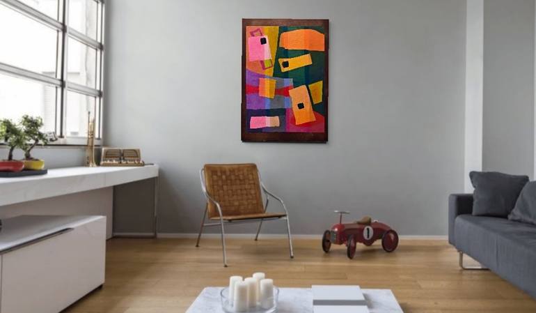 Original Abstract Geometric Mixed Media by Mieke Van Os