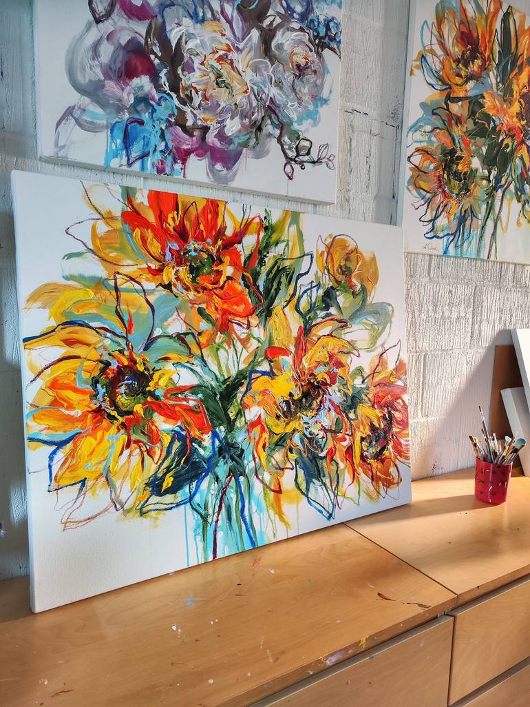 Original Abstract Floral Mixed Media by Anna Cher