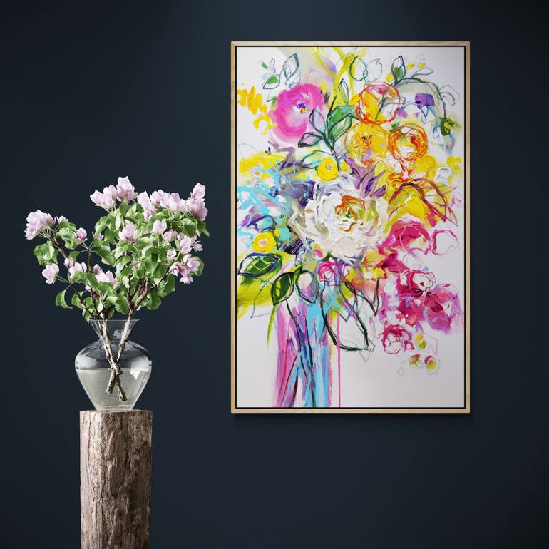 Original Abstract Expressionism Floral Painting by Anna Cher
