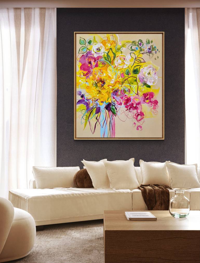 Original Abstract Expressionism Floral Painting by Anna Cher