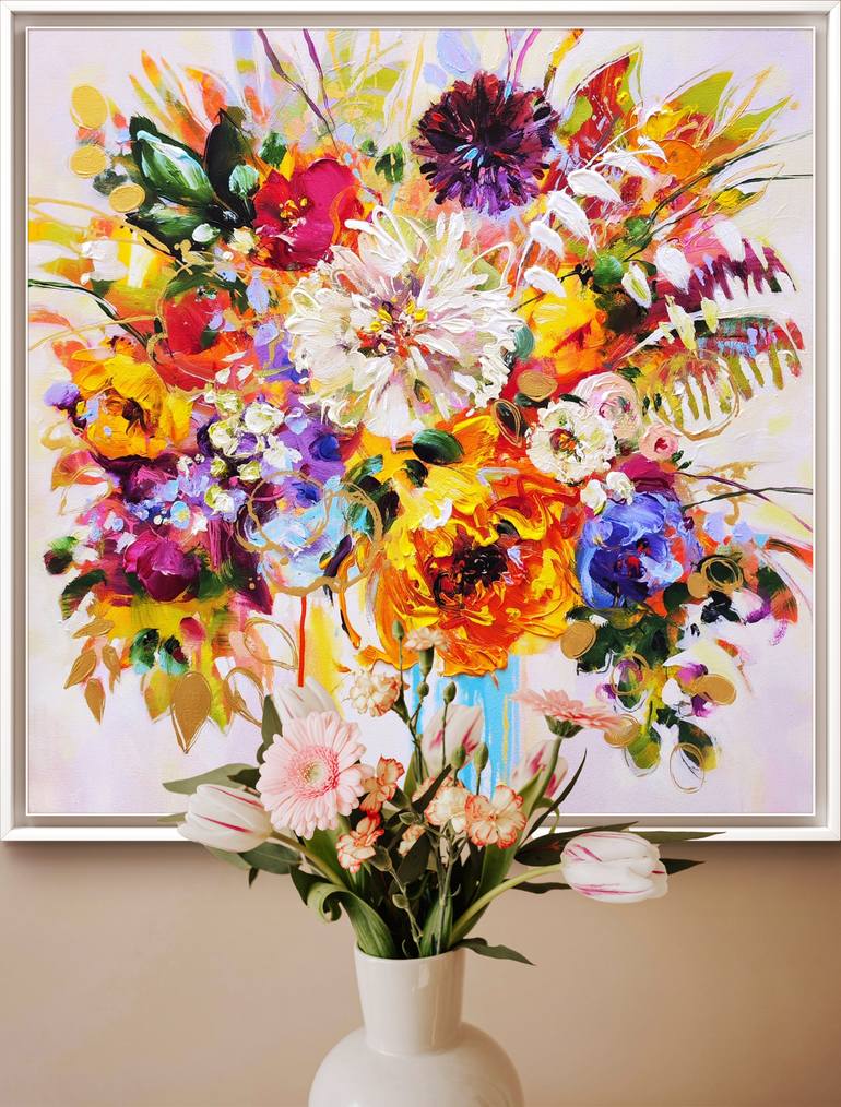 Original Expressionism Floral Painting by Anna Cher