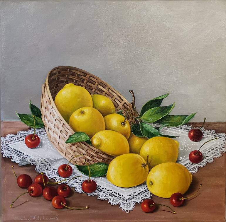 Limones y cerezas Painting by Almudena Fernández de Liencres | Saatchi Art