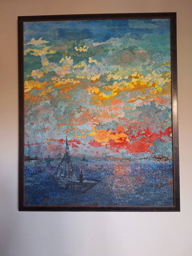 Original Impressionism Seascape Painting by Elif Lewis