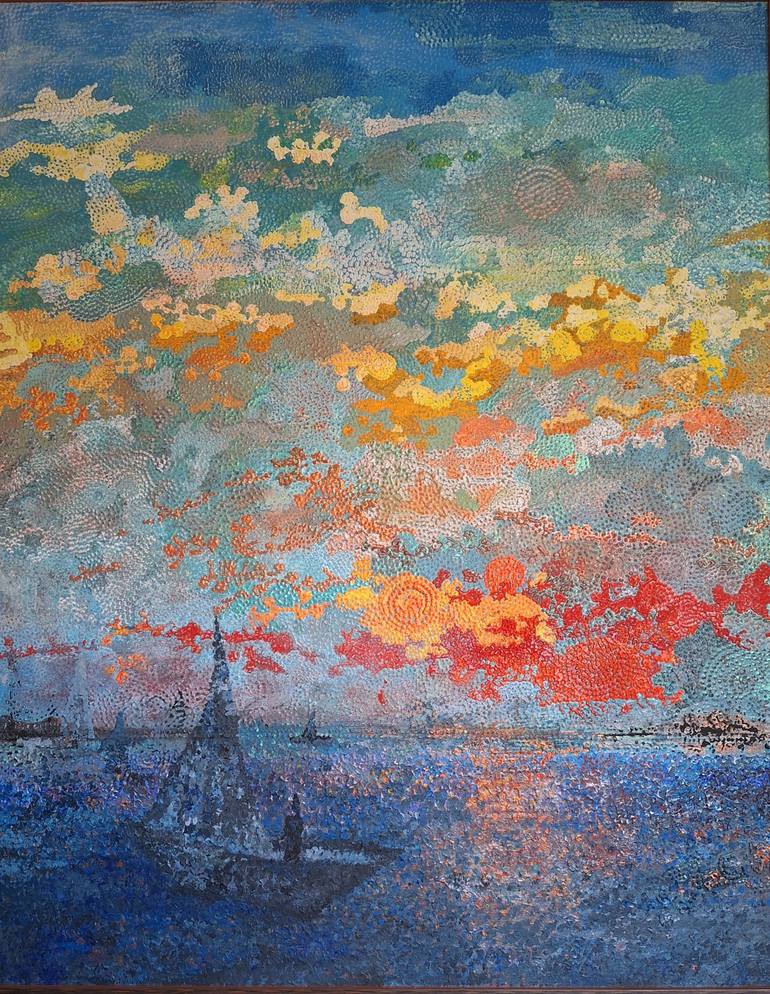 Original Impressionism Seascape Painting by Elif Lewis