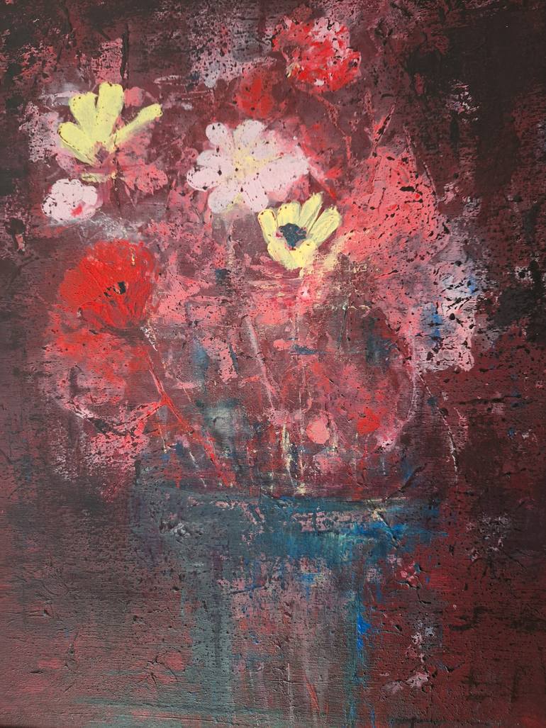 Original Abstract Expressionism Floral Painting by Elif Lewis