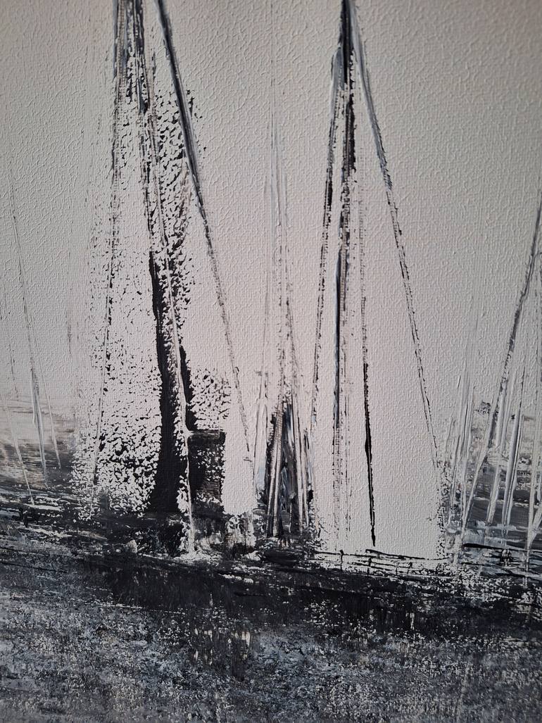 Original Black & White Boat Painting by Elif Lewis